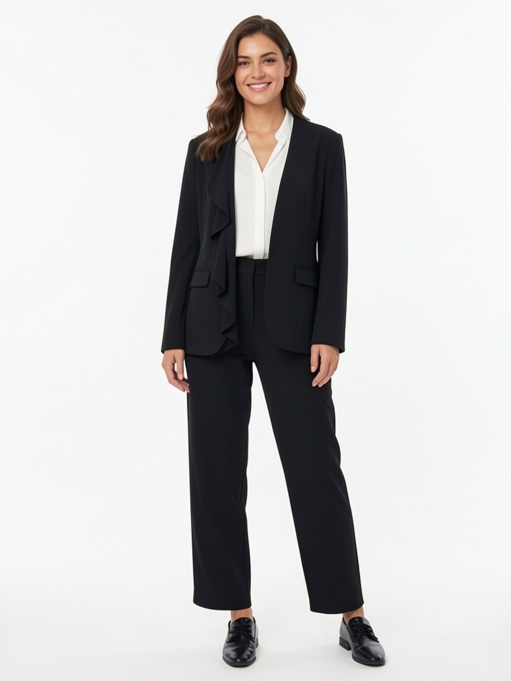 Long Tall Sally Black Women's Blazer ruffle collar size 14